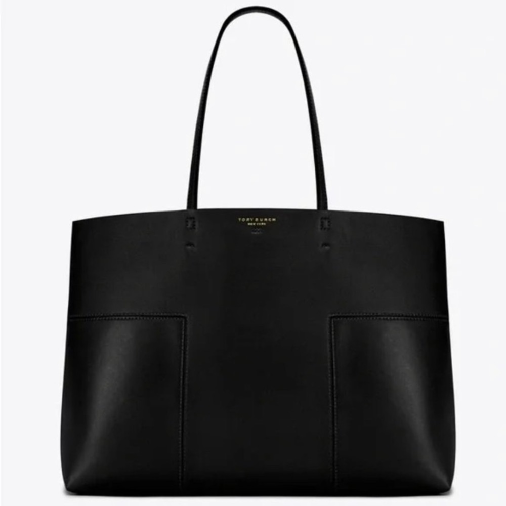 Tory Burch Block-T Leather Tote Bag Black - Picture 1 of 13